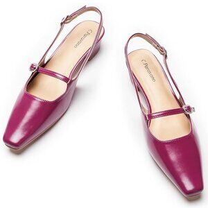 C.Paravano Alva Purple Slingback Square Toe Block Low Heels Sandals 6.5 or 7.5